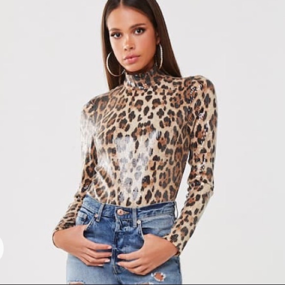Forever 21 Sweaters - CHEETAH PRINT SEQUIN BODY SUIT